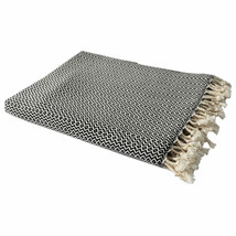 50" X 60" Black and White Woven Cotton Geometric Throw Blanket with Fringe - €68,53 EUR