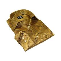 Men's Silky Paisley Floral Shirt By JT Milano AVM Turkey Slim Fit 6000-22 Gold image 4