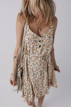 Khaki Boho Floral Printed Tie Waist Flared Sundress - $13.97
