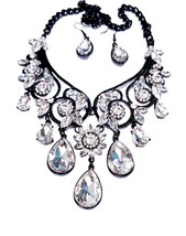 Clear Statement Necklace, Gothic Rhinestone Necklace, Steampunk Pageant Jewelry, - £61.74 GBP
