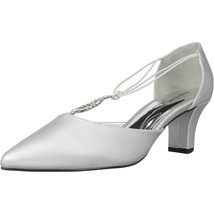 Easy Street Women D&#39;orsay Pointed Pump Heels Moonlight Size US 7W Silver Satin - £25.32 GBP