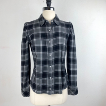 Como Vintage Flannel Shirt Pearl Snap Button Up Long Sleeve Plaid Black Gray XS - £15.62 GBP