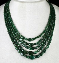 Natural Old Mines Emerald Beads 5 Line 359 Cts Nugget Precious Stone Necklace - £835.17 GBP