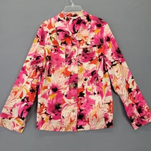 Laura Ashley Women Jacket Size 1X Pink Stretch Peppy Floral Classic Button Up - £9.09 GBP