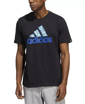 adidas Men&#39;s Sketch Bos Graphic-Print T-Shirt Black/Blue HK9170-XL - £17.29 GBP