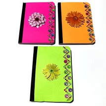 Mini Composition Notebooks Set of 3 Bright Colors Flowers Lined Pages Pocket - £9.87 GBP
