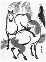 2409.B&amp;W Horse drawing design vintage 18x24 Poster.Japan Oriental Decorative Art - £22.30 GBP