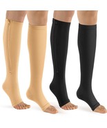 bropite Zipper Open Toe Compression Socks for Women Men 2 Pairs Knee hig... - $14.84