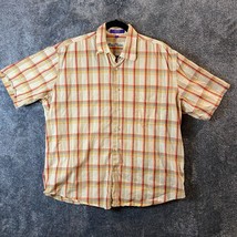 Alan Flusser Shirt Mens Large Orange Plaid Button Up Casual Lightweight ... - $14.43