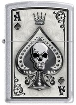 Zippo Lighter - Ace Skull Card Satin Chrome - 853281 - £23.06 GBP
