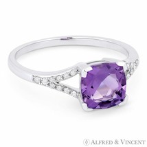 1.37 ct Cushion Cut Amethyst &amp; Diamond 14k White Gold Engagement / Promise Ring - £383.20 GBP