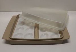 Vintage Tupperware Deviled Egg Keeper Carrier 4pc Tray &amp; Lid Almond Tan ... - £10.35 GBP