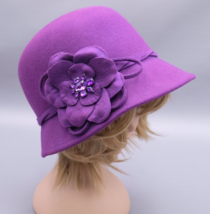 Wool Hat Purple with Flower and Rhinestones C.C Exclusives - £21.34 GBP