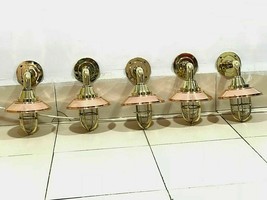 Vintage Brass Alleyway Nautical Marine Light with Copper Shade Set of 5 Pices - £476.33 GBP
