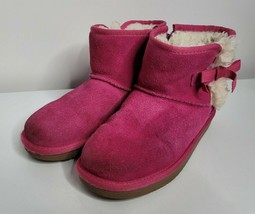 Koolaburra by UGG Girls Size 3 Suede Pink Fur Lined Short Mini Boots Barbiecore - £23.91 GBP
