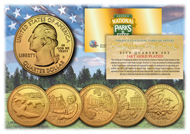 2017 America The Beautiful 24K GOLD PLATED Quarters Parks 5-Coin Set w/C... - $15.85