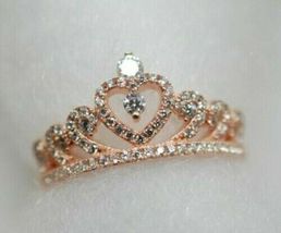 0.70Ctw Round Diamond 14K Rose Gold Finish Crown Princess Ring, Engagement Ring - £75.14 GBP