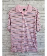 Greg Norman Large Pink Golf Shirt Ribbed Play Dry Horizontal Stripes Bla... - $18.99