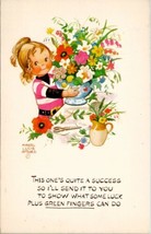 Artist Mabel Lucie Attwell Quite A Success Girl with Flowers Retro Postcard W8 - £11.74 GBP