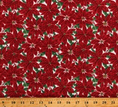 Cotton Poinsettias Flowers Home Sweet Holidays Fabric Print by Yard D408.02 - £10.35 GBP