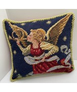 Gorgeous Wool Tapestry Angel Christmas Pillow Red Velvet Back 9” - $16.82