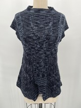 Karen Millen Cap Sleeve Sweater Sz S Blue Black Cable Knit 100% Cotton - $39.20