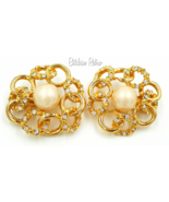 Rhinestone and Pearl Bridal Earrings Intertwined His and Her Rings - $20.00