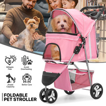 Pink Foldable Dog Stroller Small Medium Pet Travel Cage Carrier Cart W/S... - £96.71 GBP