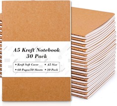 30 Pack Kraft Notebooks, A5 Feela 60 Lined Pages Notebooks And, 8.3 X 5.5 In - £38.32 GBP