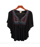 One clothing black embroidered tassel boho hobo top flowy shirt women&#39;s ... - $24.37 CAD