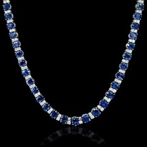 5Ct Oval Cut CZ Blue Sapphire Women&#39;s Tennis Necklace 14k White Gold Plated - £373.69 GBP