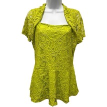 Ashley Stewart Lime Lace Dress &amp; Shrug Set 90s Y2K Party Boho Size 10/12 - $47.49