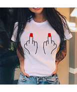 Summer Fashion Middle Finger Chest Graphic T Shirt Casual Simple Women T... - £7.96 GBP