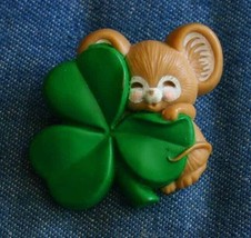 Hallmark Irish Mouse with Shamrock Clover Brooch 1980s vintage 1 3/4&quot; St... - £10.17 GBP