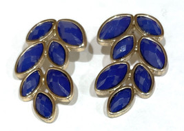 Gorgeous blue cabochon earrings post pierced 1.25&quot; faceted - £12.20 GBP