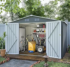 - 10 X 8 Ft Storage Sheds Galvanized Metal Shed With Slide Door, Tool Storage Ba - £875.51 GBP
