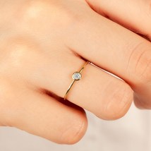 2.75 MM Round Lab Grown Diamond Tiny Stacking Minimalist Ring 14k Solid Gold - £195.65 GBP