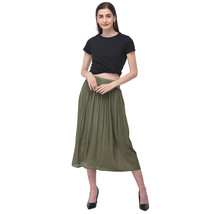 Pleated Olive Rayon Skirt for Women - £17.37 GBP