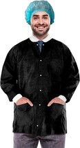 Disposable Lab Jackets, 29&quot; Long 10/PK Black Hip-Length Work Gowns Small - £33.14 GBP