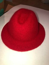 Angora Lambswool Thermo Plastic Blend Red Knit Boater Hat Super Soft - £4.65 GBP