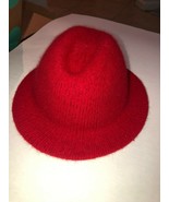 Angora Lambswool Thermo Plastic Blend Red Knit Boater Hat Super Soft - £4.66 GBP