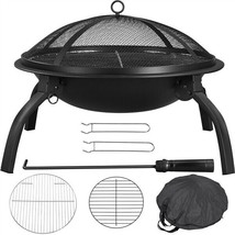 22In Wood Burning Fire Pit Portable Folding Firepits Bowl Garden Bbq Camping - £73.24 GBP
