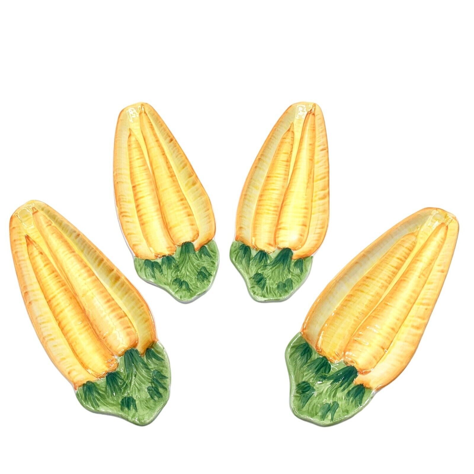 Primary image for Vintage Italian Majolica Style Corn Cob Plates Trays Set of 4 Dining
