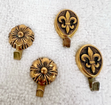 4 Miniature Gold Tone Metal Flower Fleur de Lis Shape Towel Hot Pad Key ... - $9.41