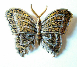 Vintage Made Spain Damascene Enamel Butterfly Brooch/Pin Nice. Free Shipping - $26.99