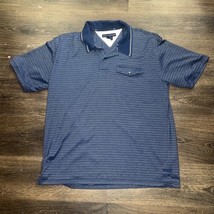 Tommy Hilfiger Polo Shirt Men XL Blue Striped Pocket Cotton Button Up Pr... - £11.57 GBP