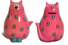 Fat Pink Kitty Cat Piggy Bank Figurine Bright Pink Large No Stopper - £23.48 GBP