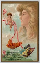 Cherub &amp; Beautiful Woman&#39;s Face Clouds Fantasy Series 57 Emb #6 Postcard O30 - £11.76 GBP