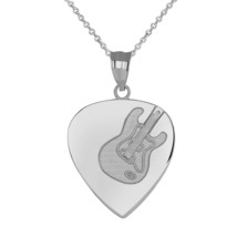 925 Sterling Silver Guitar Pick with Engraved Electric Guitar Pendant Necklace - £32.44 GBP+