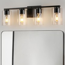 Four-Light Black Bathroom Vanity Lights With Clear Glass Shades, Black Bathroom - £81.90 GBP